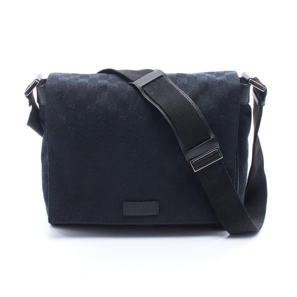 Gucci GG canvas messenger bag foldover top shoulder strap Black